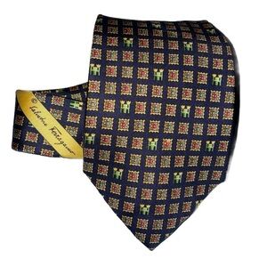 Salvatore Ferragamo Geometric Navy and Red Tie